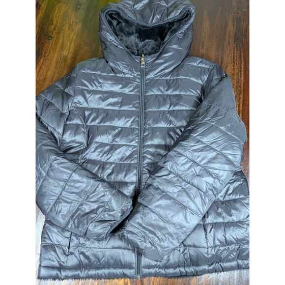 Andrew Marc Jackets & Blazers - Andrew Marc Black Puffer Jacket Faux Fur Lined Hooded Coat Size L